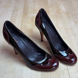 LK Bennett Patent Leather Wingtip Heels Brogue Burgundy Size 42